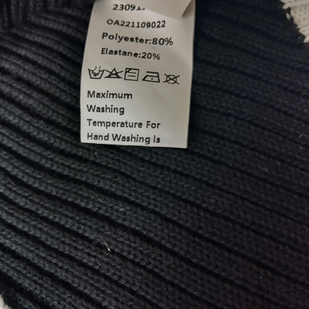 Commense Black and White Cowl Turtleneck Sweater with Wavy Stripe - Picture 6 of 6